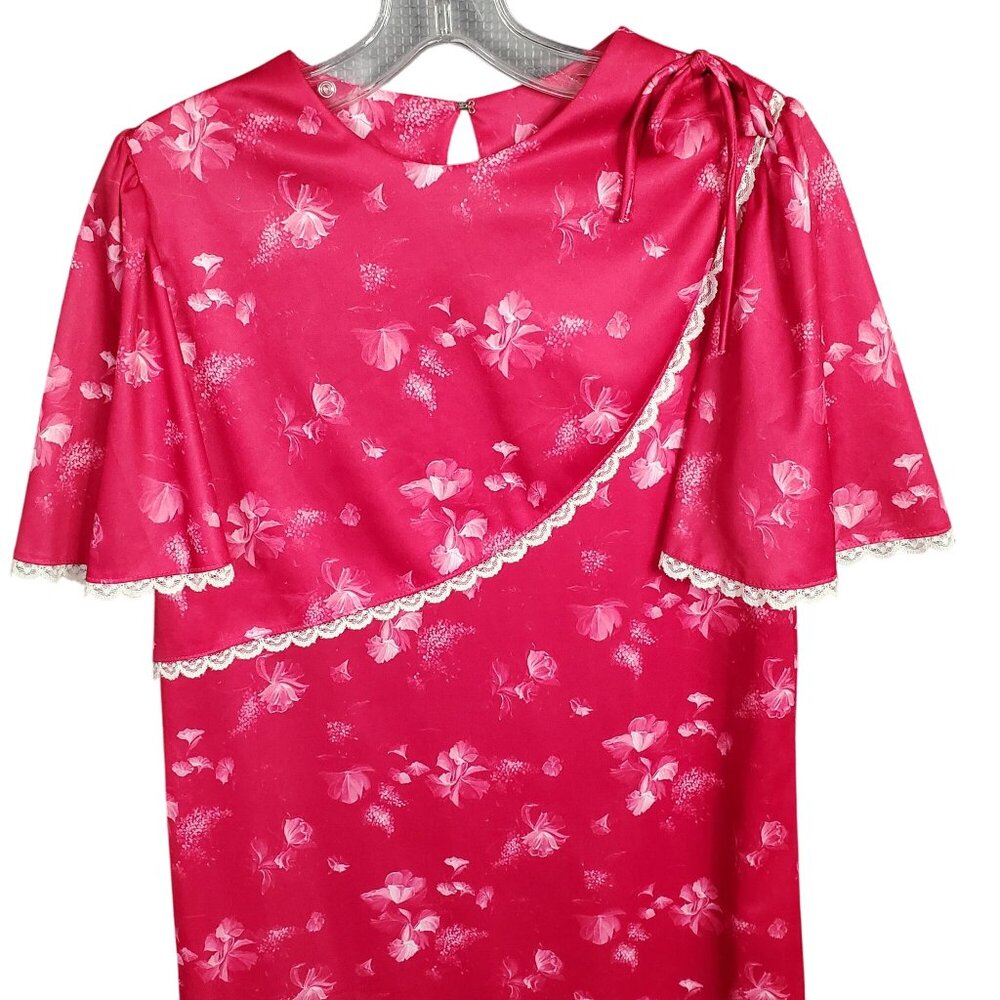 Vintage Sears Size 10 Dress Floral Lace Trim Shoulder Ribbon Floral Pattern Pink - Picture 6 of 13
